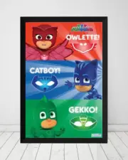 PJ Masks Owlette Catboy Gekko *Framed* Large Poster (90cm x 60cm) Ready to Hang