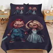 a1343 Bride of Chucky Duvet Cover Set, 3 Piece Bedding Set 86x70" Double Sided Printing Decorative Comforter Cover Set (1 Duvet Cover + 2 Pillow Shams