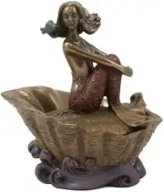 Mermaid Ariel On Giant Sea Clam Shell Small Decorative Jewelry Box Figurine