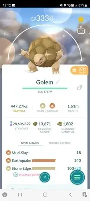 PVP BEASTS!✨ TOP MAXED SHINY GOLEM W/2ND MOVE +3300CP!✨ - PKMN GO