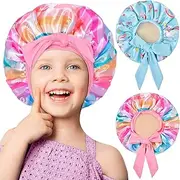 [OlyPegic] 2 PCS Kids Bonnets for Girls, Satin Silk Bonnet for Kids Toddler Bonnet for Sleeping Cap with Elastic Tie Band Hair Bonnet