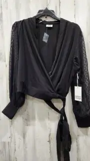 UNIQUE VINTAGE Black Long Sheer Sleeve V Neck Wrap Crop Top Size XS**NWT**