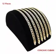 12 Piece Men's Concave Cuban link Chain Bracelet 4mm to 10mm 14k Gold Plated