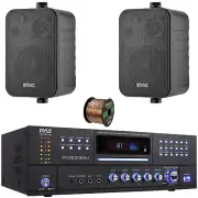 Pyle PD3000BAH FM Stereo Receiver, 2x 4" 30W 3-Way Indoor/Outdoor Black Speakers