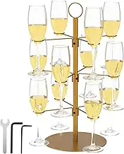 LAINIUTE 3 Tiers Cocktail Tree Stand,Champagne Display Stand,12 Holders Wine Glass Holder Stand,Metal Cocktail Tower Stand,Champagne Tower Cocktail Stand for Cocktails Champagne Wine (gold)