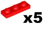 LEGO 5 New Red Plates 1 x 3 Stud Flat Piece Part 3623 RD22
