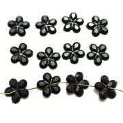 200 Black Acrylic Flatback Flower Rhinestone with Hole Sew on Beads 12mm Sewing