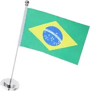 LAPYAPPE Brazil Flag Mini Tabletop Desk Decor Authentic Design Polyester National Flag Stand for Home Hotel Restaurant