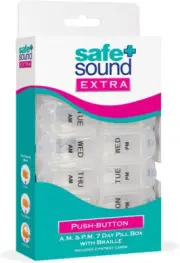 Safe and Sound 7 Day 14 Compartment AM & PM Push-Button Easy-Open Pill Box