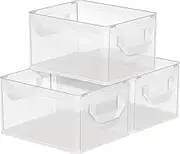 3 Pack Storage Baskets for Shelves, Clear PVC Closet Organizers and Storage Bins with Handles, Decorative Collapsible Small Closet Storage Baskets for Organizing Clothing, Jeans, Toys, Books