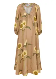 Bernadette Georgette Floral-print Linen Maxi Dress - Camel - 12 12