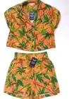 L Anthropologie Monteau Linen 2 pc Floral Blue Bandeau Crop Top & Pants Set 38A