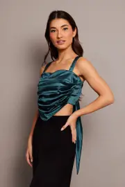 Green Satin Tie Back Top - Size 12, Women's Cami