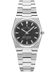 [Jacques Du Manoir] Swiss Horizon Black Dial Stainless Steel Watch 31mm in Silver