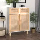 vidaXL Sideboard White 60x30x75 cm Solid Wood Pine and Natural Rattan HEE