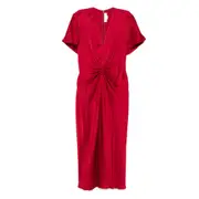 [Victoria Beckham] Victoria Beckham Gathered-detail Midi Dress 14 UK RED