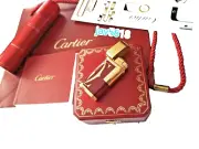 CARTIER LIGHTER LOGOTYPE BURGUNDY NEW ART DECOR GOLD 18 kt PIPES RARE NEW,MINT *