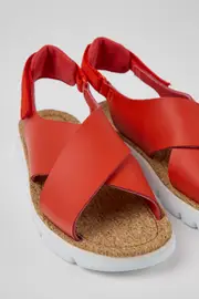 Oruga Red leather and textile sandals for women