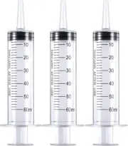 3pcs 60ml Syringe, Large Plastic Syringes with caps no needle for Scientific