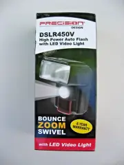Precision Design DSLR450V High Power Auto Flash with LED Video Light. New.