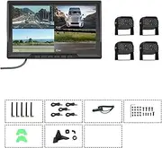 Backup Monitor 10.1inch IPS Screen Wireless Reverse Camera IP68 Waterproof with 2/4 Cameras for Truck Bus Loop Recording(with 4cameras)