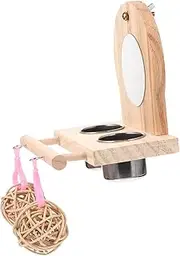WOONEKY Parrot Food Cup Mirror Combination Bird Enrichment Parrot Playground Stand Birdcage Feeder Parrot Training Perch Stand Parrot Perch Small Parrot Parrot Feed