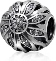 [Lamoony Charms] 925 Sterling Silver Sunflower Charm Sun Flower Charm Birthday Charm Anniversary Charm Love Charm for Pandora Charms Bracelet