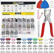 Mardatt 807Pcs Snap Fasteners Tool Kit Includes Hollow and Solid Metal Prong Snaps Buttons, Snaps Fasteners Pliers, Setting Tool and Ruler for DIY Leather Sewing Clothing(9.5mm,10 Colors)