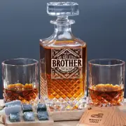 PONPUR Gifts for Brother, Whiskey Decanter Set with 2 Whisky Glasses, Unique ...
