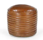 Buff Brown Leather Ottoman