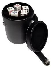 Deluxe Dice Cup w/Storage Compartment + 16mm White Poker Dice "Spades" Ace