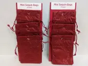 x6 Mini Red Sequin Cloth Christmas Gift Treats Pouches Bags with Drawstring