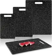 Cutting Board Set of 3, Plastic Chopping Boards Set Easy Grip Handle BPA Free, Dishwasher Safe, Multipurpose Cutting Boards for Meat Fruits Kitchen Camping Travel (Black, 3 Pcs)