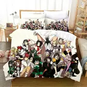 v331 Bed Sheets Anime Printed My Hero Academia Duvet Cover Pillowcase Bedding Set Double Twin Full Queen King Adult Bedclothes Quilt Cover 3-Piece Bed