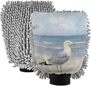 XYMZR Seagull Beach Vintage Absorbent Microfiber Car Wash Mitt, Funny Cute Anime Scratch Free for Cars Cleaning, Home Cleaning Mitts, 2 Pack, 10.24” L x 7.09” W