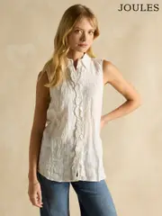 Joules Selene White 100% Linen Sleeveless Shirt (E82297) | $136