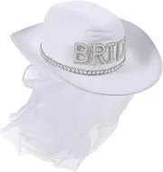 [CATIEBYE] Bridal White Veil Cowboy Hat Wedding Bridal Hat Cowgirl Bachelorette Party Supplies White Wedding Veil Wedding Bride Hat Bride Veil Hat Wrist Corsages for Weddings Caps Hats Fabric
