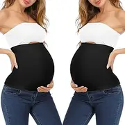 [KIM S] Set of 2 Belly Band for Pregnancy Maternity Belly Band Pregnancy Pants Extender Pregnancy Belly Support Band Shirt Extender for Women Maternity Clothes Black 4