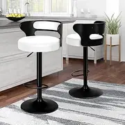 ALFORDSON 4 Pieces Bar Stool Adjustable Kitchen Stool Swivel Counter Wooden Dining Chair in 61-82cm Seat Height with Gas Lift, Bar Sets for Home Dining Room Cafe Shops Bars, Ramiro White