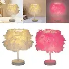 Romantic LED Desk Lights Lighting Fixture Lantern Feathers Shade Table Lamp for