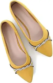 [TN TANGNEST] Womens Casual Flats Fashion Chain Pointed Toe Ballet Flats Rhinestone Flats Comfort Slip On Dress Shoes, F Yellow, 9