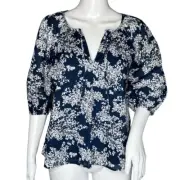 Abercrombie Fitch Shirt Womens Small Navy Blue White Floral Peasant Blouse Boho