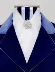 ERA Lotta -Navy & White Pre-tied Stock Tie "V" Piping & Brooch