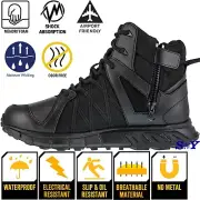 REEBOK Men's Waterproof 6" Tactical Boots Black Leather No Metal Slip Resistant