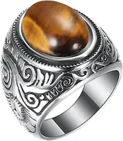 [Mulmoy] Huge Green Stone Vintage Jewelry Titanium Steel Ring Neutral Ring Jewelry