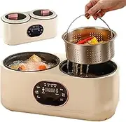 3.6L Multi-Function Rice Cooker, Rice Cooker with Double Pots, Smart Low Sugar Rice Cooker, Electric Hot Pot, 6 Preset Menus, 9H Smart Reservation, Non-Stick Liner