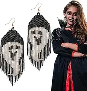 [Bvizyelck] Beaded Dangle Earrings - Hand-Woven Spooky Dangle Earrings | Glass Beads Jewelry Decoration for Family Members, Friends, Women, Girls, 1, 1 foam