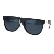 Super Dark Lens Black White Flat Top Round Sunglasses Marijuana Leaf