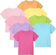 [Poroka] Baby and Toddler Girls Short Sleeve T-Shirts Cotton Crewneck Shirts Basic Solid Tees Summer Casual Tops, Multipack