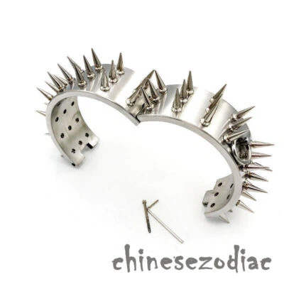 6cm High Stainless Steel Barbed Nail Slave Collar Neck Harness Restraints Fetish